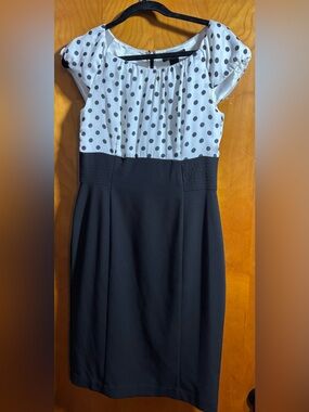 White House Black Mkt Polka Dot Cap Sleeve Sheath Dress - Black & White, Size 6